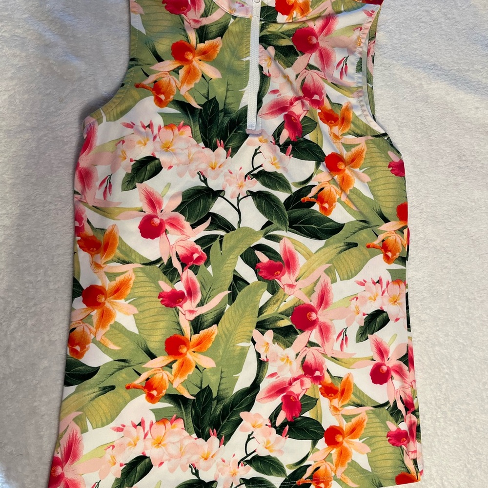 Tommy Bahama Active Floral 1/4 Zip Sleeveless Golf Tennis Top XS Tropical